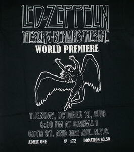 ★レッド ツェッペリン Ｔシャツ Led Zeppelin WORLD PREMIER - L 正規品 Song Remains the Same ハードロック