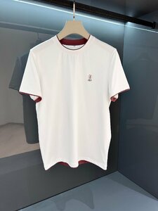  free shipping Brunello Cucinelli BRUNELLO CUCINELLI men's T-shirt embroidery Logo ound-necked simple short sleeves 48-56 size selection possibility white 4370
