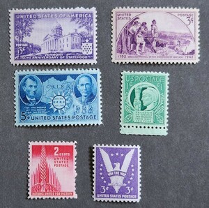 アメリカ 1941~43年 記念切手 計6枚 NH