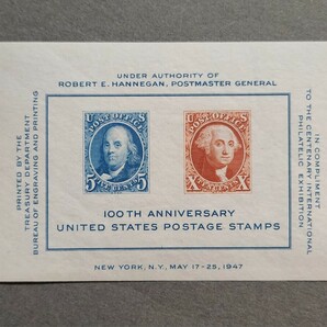 アメリカ 1947年 アメリカ切手100年 小型シート 1種完 NH の画像1