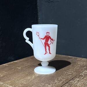 【Vintgae】1960s Red Devil Milk Glass Cup レッド デビル ミルクガラス カップ マグ 悪魔 コップ ヴィンテージ アンティーク