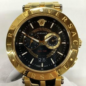 ★オシャレ■ヴェルサーチ■Vレース デュアルタイム■ステンレススチール サファイヤガラス■クォーツ■46MM■VEBV00519■中古美品★