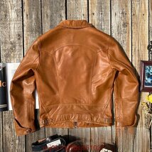 メンズ 本革 牛革バイクジャケット レザージャケット 革ジャン コート ヴィンテージ 復刻 ライダース S～3XL サイズ選べる_画像4