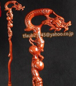 彫刻老人の杖 泰山の桃の木の杖が 竜頭の実木