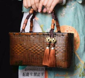 人気推薦☆美品 レディー ハンドバッグ 職人手作り 竹編みバッグ 便攜