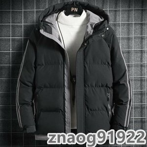 中綿ジャケット メンズ フード付き アウター ゆったり 厚手 冬服 防寒 暖か 保温 韓国風 ブラック 3XL
