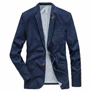 メンズテーラードジャケット ブレザー シンプル カジュアルスーツビジネススーツ デニムジャケット紳士通勤 ３色M~4XL ブルー 選択/Lサイズ