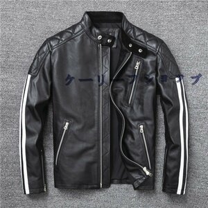 ライダースジャケット レザージャケット 本革牛革 革ジャン サイドライン メンズハレーバイクジャケット S~5XL 黒