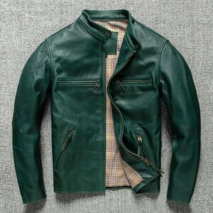 レザージャケット 茶芯 馬革本革 革ジャン ホースハイド ジャンパー レザーコ メンズファッション Ｓ～5XL グリーン