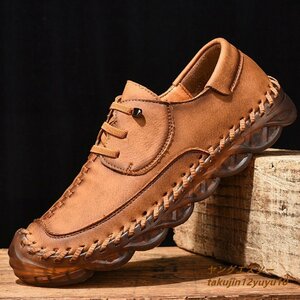  новый товар распродажа * прогулочные туфли мужской натуральная кожа обувь джентльмен обувь спортивные туфли телячья кожа Loafer альпинизм обувь уличный вентиляция Brown 25.5cm