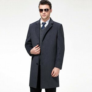 新品 メンズ コート 高級 ウール テーラードコート カシミヤ ロングコート ジャケット 柔らか ラシャー 紳士 ビジネスコート　灰