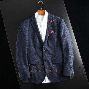 新品 メンズ テーラードジャケット 上品 ブレザー designer 迷彩柄 プレミアム 紳士 スーツ ビジネス シンプル 背広 紺色 46A