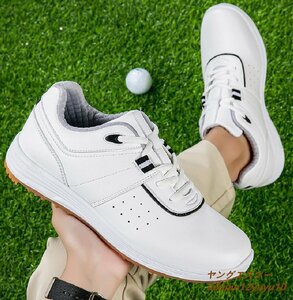 新品特売■ゴルフシューズ Golf shoes メンズ 紳士 スニーカー スポーツシューズ 運動靴 グラデーション 幅広 防滑 耐磨 撥水 白/黒 26.0cm