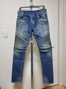 BALMAIN　バルマン　バイカーデニム　ストレッチ　29　加工　スキニー　デニムパンツ