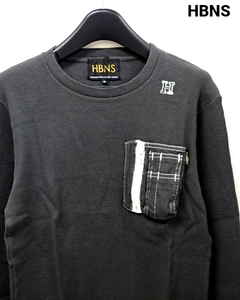 M 新品【HBNS MIL POCKET WAFFLE L/S TOPS C-BLACK A13-WF01 HABANOS ハバノス ミリタリーポケット ワッフル トップス ロンTシャツ】