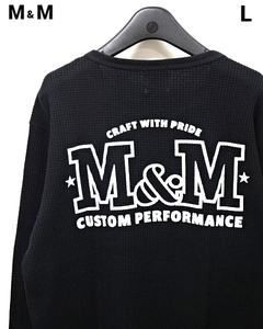 L 新品【M&M CUSTOM PERFORMANCE WAFFLE L/S T-SHIRT 23-MT-020 BLACK エムアンドエム ワッフル ロンTシャツ サーマル カットソー】