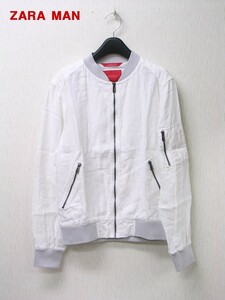 L WHITE【ZARA MAN リネン MA-1タイプ ジャケット MA1 ブルゾン LINEN 麻 ホワイト】