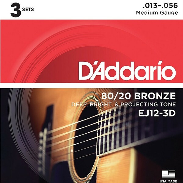 3セットパック D'Addario EJ12-3D Medium 013-056 80/20 Bronze ダダリオ アコギ弦