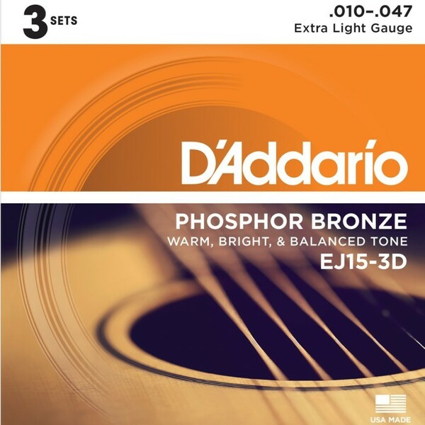 3セットパック D'Addario EJ15-3D Extra Light 010-047 Phosphor Bronze ダダリオ アコギ弦