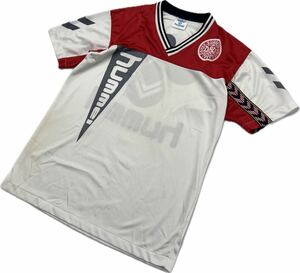 hummel ☆ デンマーク サッカー協会 デザイン ゲームシャツ 半袖 Tシャツ ホワイト レッド O サッカー 練習 オールド ヒュンメル■FF158