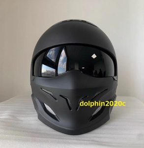 バイク 内蔵レンズ フルフェイスヘルメット ジェットヘルメット 変身 多機能 組み立て 1代目 M~XXLサイズ選択可　艶消し黒　サイズ：XL