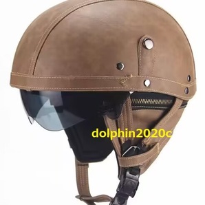 新品 PU レザー ビンテージ ハーレーヘルメット バイク 半キャップ ジェットヘルメット ゴーグル S~XLサイズ  A-01の画像2