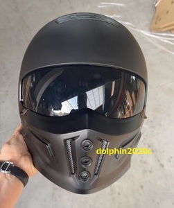 バイク ハーレー 内蔵レンズ フルフェイスヘルメット ジェットヘルメット 変身 多機能 組み立て 2代目 M~XXLサイズ選択可　マッド黒　XL