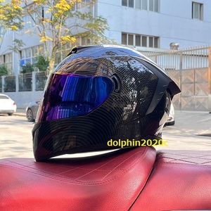 バイク　ダブルレンズ　内蔵サングラス　オンロードヘルメット　フルフェイスヘルメット　S~XLサイズ選択可　カーボン柄　L