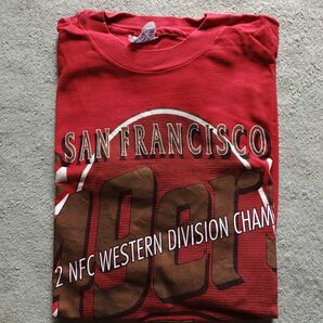 90年代 サンフランシスコ49ers USA製 チームロゴTシャツ 赤 Mサイズ ヘインズ ビンテージ NFL レッド 古着