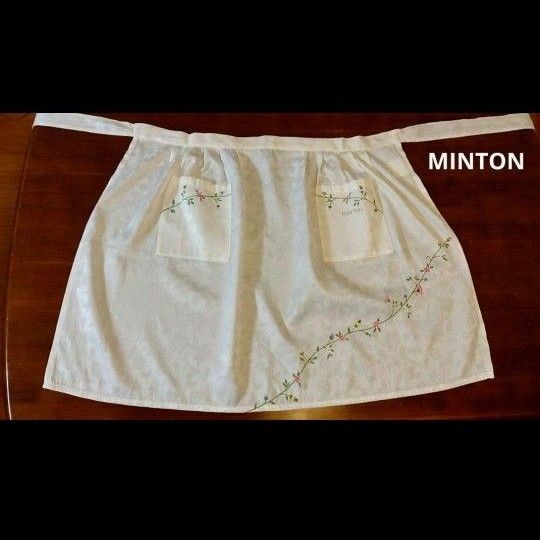 水通しのみ★MINTON★エプロン★ショート丈★刺繍★白★ミントン