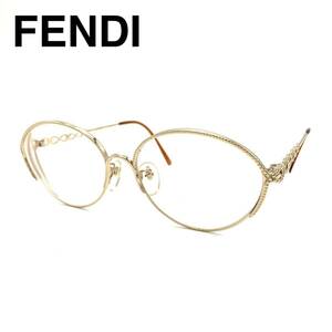 FENDI フェンディ 度入り メガネフレーム 眼鏡 FE-9034 チタン アイウェア ゴールド フルリム ジャンク品 YBX002