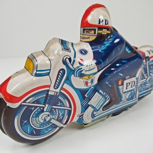 ◆[A146]昭和レトロ POLICE ポリスバイク NO.51 白バイ ブリキ玩具 フリクション動作確認済 日本製 ビンテージ 当時物の画像3