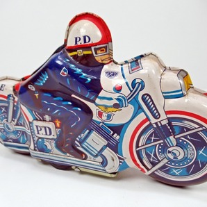 ◆[A146]昭和レトロ POLICE ポリスバイク NO.51 白バイ ブリキ玩具 フリクション動作確認済 日本製 ビンテージ 当時物の画像2
