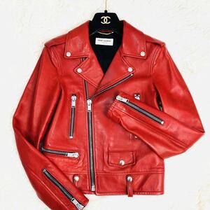 【定価約50万/希少カラー】SAINT LAURENT サンローラン クラシックモーターサイクル ダブル ライダース 革ジャン アウター クロップド 羊革