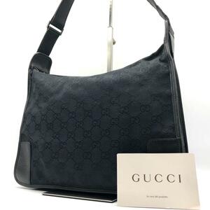 【人気】GUCCI グッチ ショルダーバッグ GG柄 レザー キャンバス ホーボー 手持ち 腕掛け 肩掛け ワンショルダー 黒 ブラック イタリア製