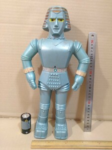 60年代放送当時物「ジャイアントロボ」TOMY製？オリジナル　硬ポリエステル製38cm　シールハガレ、色あせ、汚れ、カカト部分に小さな穴が有