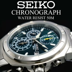 1円～ 1スタ セイコー 正規品海外モデル SEIKO 逆輸入 ダークグリーン 新品 1/20秒 高速クロノグラフ 腕時計 メンズ激レア入手困難 50m防水の画像5