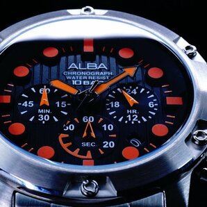 1円 セイコーALBA逆輸入Diver'sモデル美しすぎるBLACK×ORANGE秒針クロノグラフ100m防水新品入手困難アルバ日本未発売SEIKOの画像5