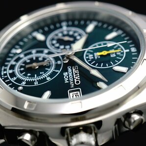 1円～ 1スタ セイコー 正規品海外モデル SEIKO 逆輸入 ダークグリーン 新品 1/20秒 高速クロノグラフ 腕時計 メンズ激レア入手困難 50m防水の画像9