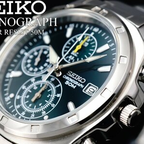 1円～ 1スタ セイコー 正規品海外モデル SEIKO 逆輸入 ダークグリーン 新品 1/20秒 高速クロノグラフ 腕時計 メンズ激レア入手困難 50m防水の画像2