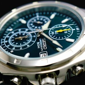 1円～ 1スタ セイコー 正規品海外モデル SEIKO 逆輸入 ダークグリーン 新品 1/20秒 高速クロノグラフ 腕時計 メンズ激レア入手困難 50m防水の画像1