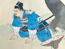 【洛座】【真作】浮世絵画家 中山秋湖 桜に武士人物＜文人禅画掛け軸◆_画像3