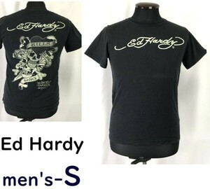 Ed Hardy/エドハーディー★背面は派手なドクロ柄！半袖Tシャツ【メンズS/black/黒】/Tops/Shirts◆BH638