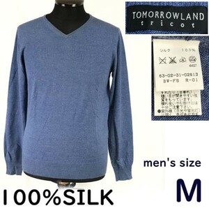 トゥモローランド トリコ/TOMORROWLAND tricot★100％シルク/絹/Vネックセーター/薄手【メンズM/青系/blue】Tops/sweater◆pBH619