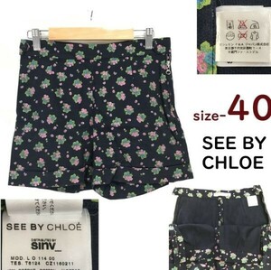 リシュモン正規代理店タグ★シーバイクロエ/SEE BY CHLOE★ショートパンツ【40/レディースL/紺/花柄】ホット/コットン/Pants◆pBH659