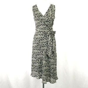 CKカルバンクライン/Calvin Kiein★ノースリーブワンピース/ドレス【size-4/フォーマル/グレー系/総柄/膝下ロング】Tops/dress◆pBH685