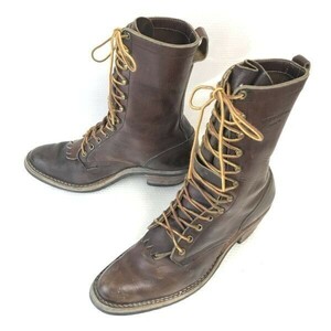 70s-80s?Vintage/Hathorn Boot/ - so-n* натуральная кожа /roga- ботинки [10B/26.5-27.5/ чай /BROWN]Smokejumper/mfg spokane wa/Shoes*pWB90-6