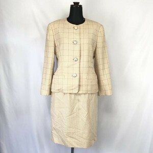  Vintage *Burberrys/ Burberry * suit / top and bottom setup / knees height skirt [7/ lady's S/ beige / check ] formal *XBF758