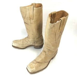 70s-80s?/Made in USA★FRYE/フライ【8.5D/25.5-26.5/ベージュ/beige】本革/ウエスタン/ペコスブーツ/ロング/Shoes/Vintage◆pWB89-5の画像1