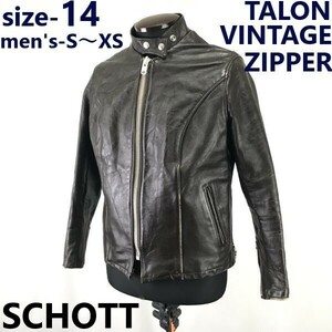 70s?/TALON/VINTAGE ZIPPER★ショット/SCHOTT★シングル/ライダースジャケット【size-14/men's-S/茶/dark brown】タロンジップ◆pBH329